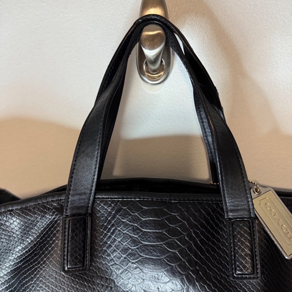 Coach Black Python Embossed Leather And Suede Ove… - image 6